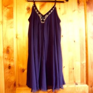 Beaded Neckline Loose Slip Dress